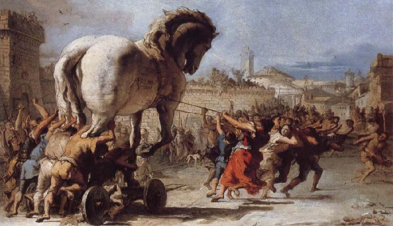 TIEPOLO, Giovanni Domenico The Building of the Trojan Horse The Procession of the Trojan Horse into Troy China oil painting art